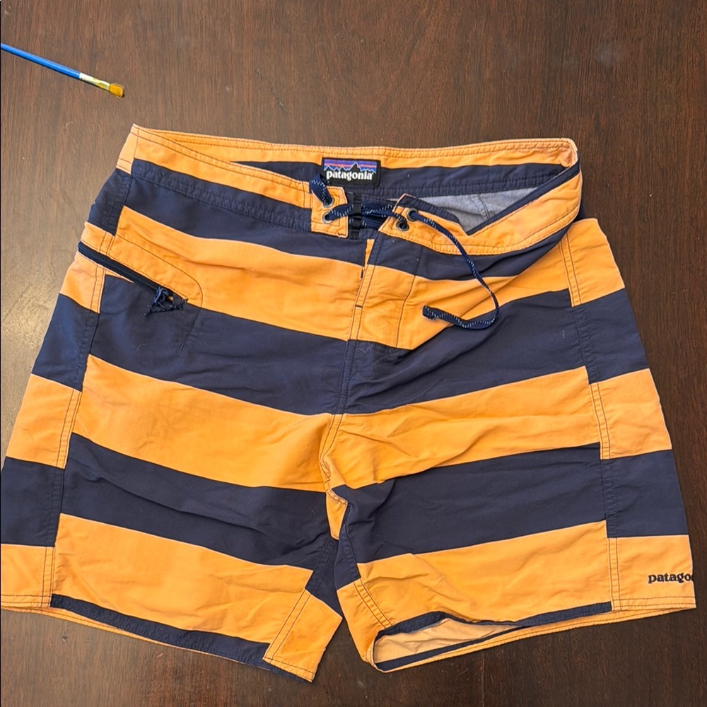 Patagonia Men's Striped Swim Shorts - Orange and Blue